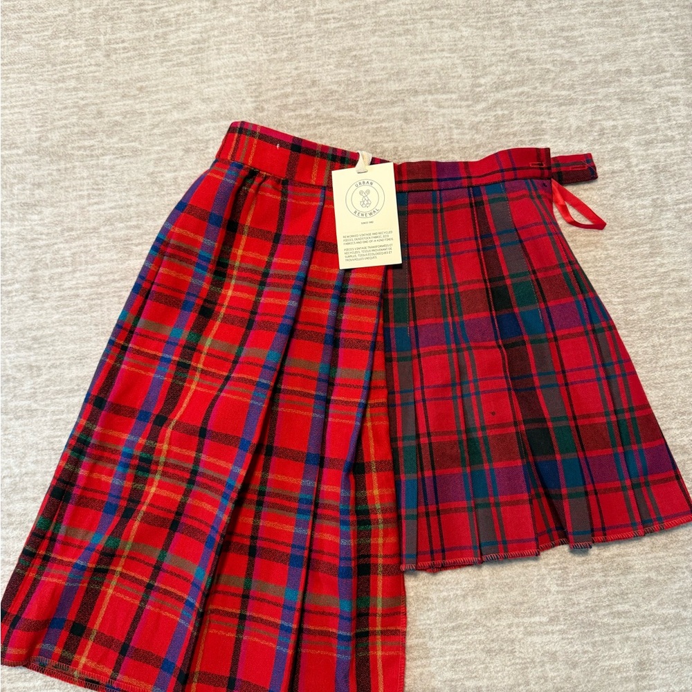 Urban Outfitters Red and Black Asymmetrical Plaid Skirt